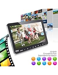 Monitor de reposacabezas universal para dos vehículos   Reproductor de CD y DVD multimedia de 10,5 "Entretenimiento con audio con altavoz estéreo, HDMI, pantalla LCD, soporte y auriculares inalámbricos para asiento de automóvil   Pyle PLHRDVD108KT