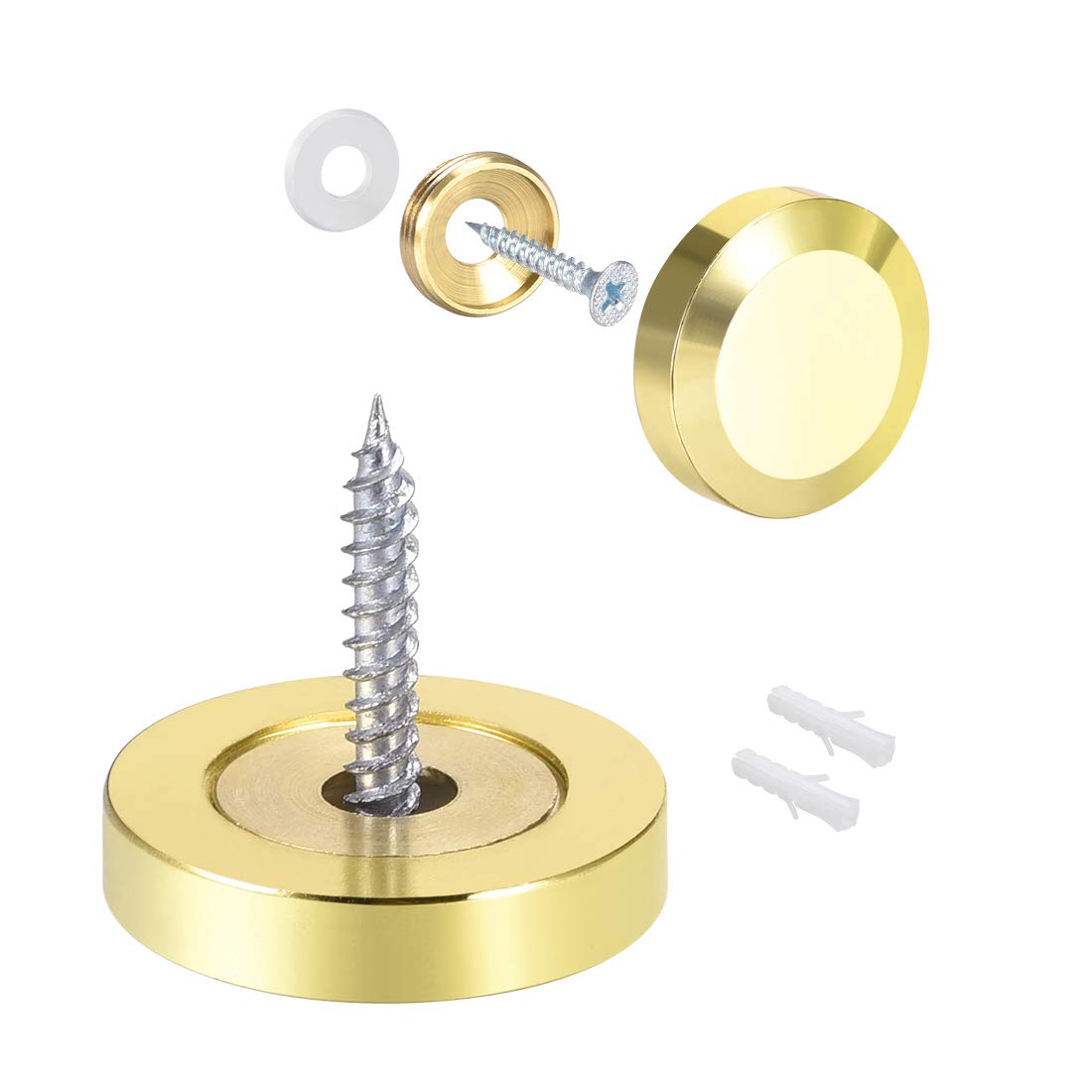 sourcing map Mirror Screws Decorative Cap Cover Nails Polished Gold 25mm 8pcs