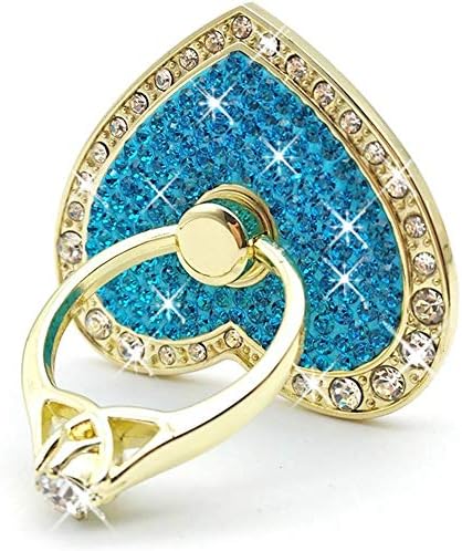 IYOYI Ocean Heart Crystal Phone Ring Stand Holder 360 Degree Rotating Ring Grip Cell Phone and Tablets Anti Drop Ring for iPhone iPad Samsung Nexus (Crystals Heart-Gold Blue)