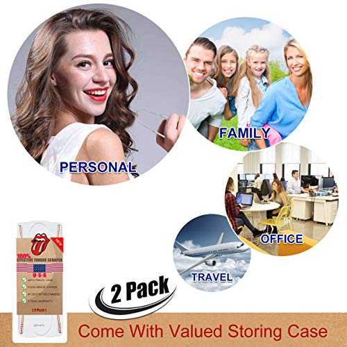 Tongue Scraper, 2 Pack Tongue Scrapers 100% Effective Tongue Cleaner Reusable Dishwasher Safe Dental Tongue Scraper with Handy Carrying Store Case - New Copper