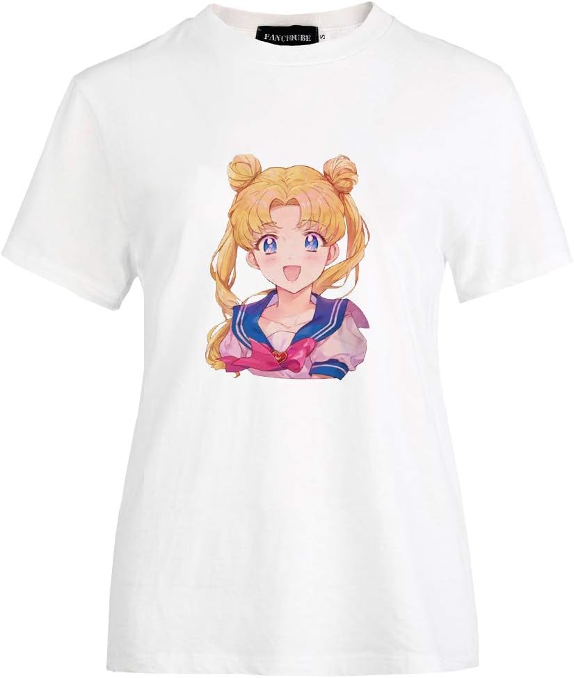 Provone Women's Sailor Moon T-Shirts Japaness Anime Cute Cartoon Girls Characters Graohic O-Neck Tee Tops