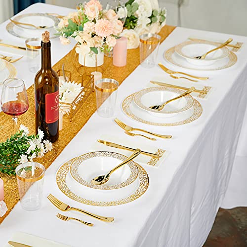 JOLLY PARTY 60 Disposable Gold Plastic Dessert Bowls, 12 oz Soup Bowls