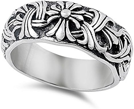 Mens 11mm Celtic Cross Patterned Stainless Steel Gothic Ring Band Size 7