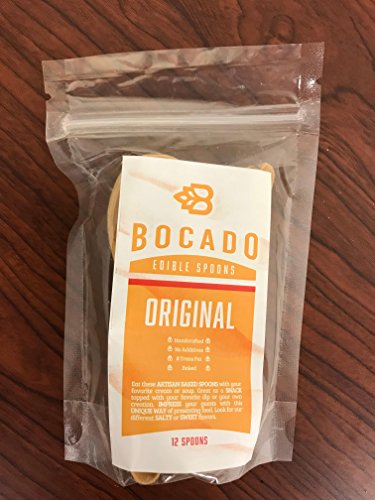 EDIBLE SPOONS FOR HORS D'OEUVRE by Bocado Handcrafted Products - 12 spoons per bag, Net Wt 2 oz - NO Additives, 0 Trans Fat, Baked Delight! (Count of 2)