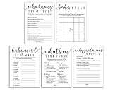 Baby Shower Games - Pack of 5 Activities (50 Count for Each) - Advice and Predictions, Bingo, Word Scramble, Whats On Your Phone, and Who Knows Mommy