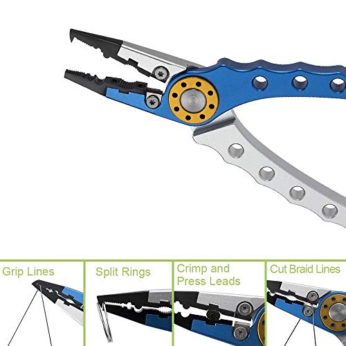 WOTOW Aluminium Angelzange, Braid Line Cutter Hook Remover Split Ring mit Stahldraht Coiled Nylon Lanyard Schwarz… – Bild 4