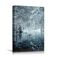 Canvas Wall Art Winter Reflection Cool Dramatic Forest Multicolor Nature Photography Rustic - 12x18 inches
