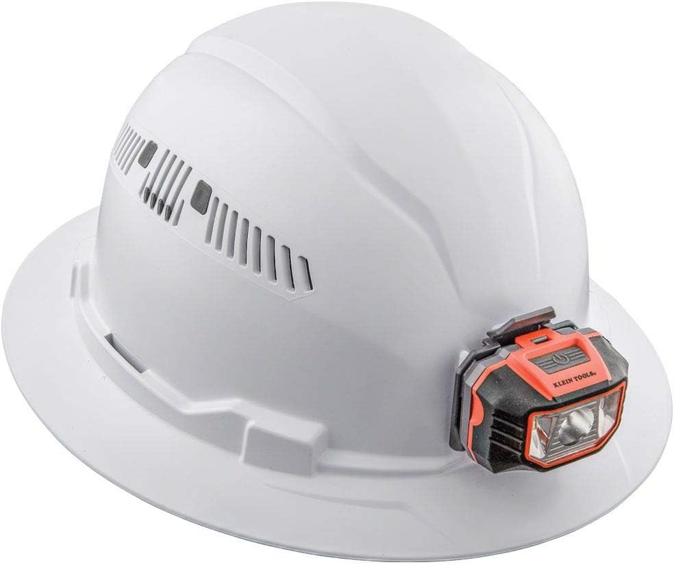 Klein Tools 60407 Hard Hat, Light, Vented Full Brim Style, Padded, Self-Wicking Odor-Resistant Sweatband, White - - 