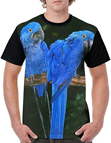 Mens Raglan T-Shirt Blue Parrot Couple Short Sleeve Fashion Tee Tops