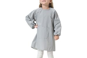 EVGVAT Kids Art Smock Long Sleeve with Pocket Child Chef Bib Apron for Kitchen Cooking Painting