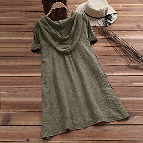 Aniywn Women Plus Size Cotton Linen Long Sleeve Hoodie Casual Button Long T-Shirt Blouse with Pocket - Thumbnail 2