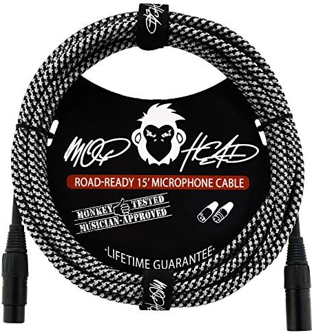 Mophead 15-Foot Balanced XLR Microphone Cable - 3-Pin XLR Male to XLR Female Pro Grade Double Insulated Tweed Braided (Black and White)
