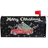 Wamika Merry Christmas Tree Snowflake Red Truck Mailbox Cover Magnetic Standard Size,Winter Santa Claus Letter Post Box Cover Wrap Decoration Welcome Home Garden Outdoor 21