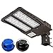 LEONLITE 150W LED Parking Lot Light, Adjustable Arm Mount, UL & DLC Listed, Dusk to Dawn Shoebox Pole Light with Photocell, 100-277V, 1-10V Dimmable, Commercial Street Area Light, IP65, 5000K Daylight
