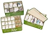 Bedroom Drawer Organizer, Set of 3 Storage Boxes for Lingerie, Underwear, Socks, Bras, Belts, Scarfs or Baby Clothing. Sturdy and Stackable, yet Collapses for Easy Storage. (Green)