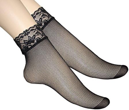 Ladies fishnet ankle socks with lace