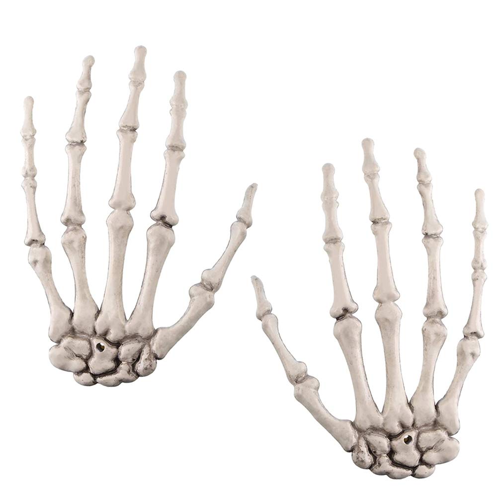 Photo 1 of 2 Pack Halloween Skeleton Hands Realistic Life Size Severed Plastic Skeleton Hands for Halloween Themed Party Decoration Props(Right & Left)
