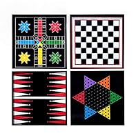 PINE AND PAINT LLC Classic Wood Game Boards Wall Hanging Set of Four with Playing Pieces