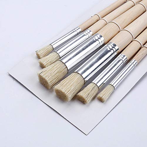DEZIINE® 6pcs Wooden Brush Pig Boar Bristle Brushes Wood Watercolor Oil