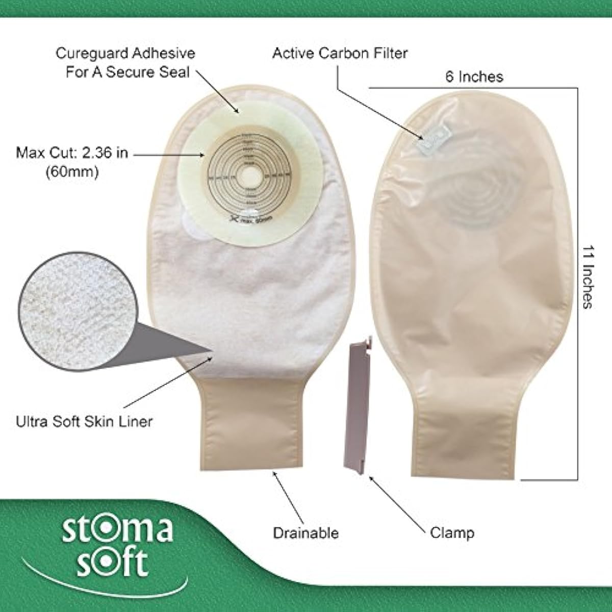 20 One Piece Drainable Ostomy Colostomy Ileostomy Pouch 60mm Cut Size