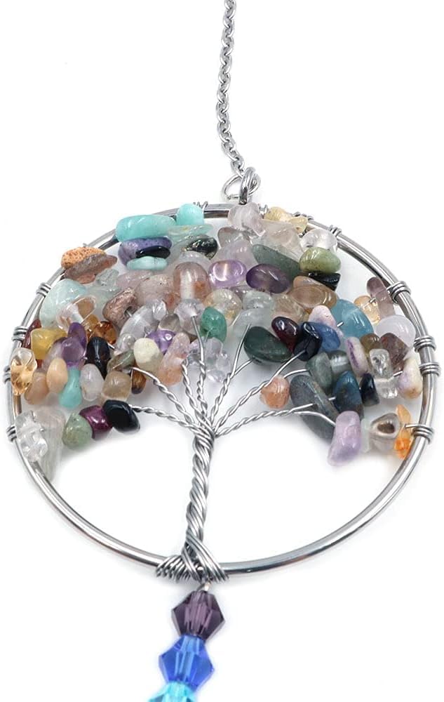 Tiardey Hanging Crystals Rainbow Wind Chime Pendant - Life Tree Crystal Pendant Rainbow for Window, Garden, Home Decoration - Colorful tree