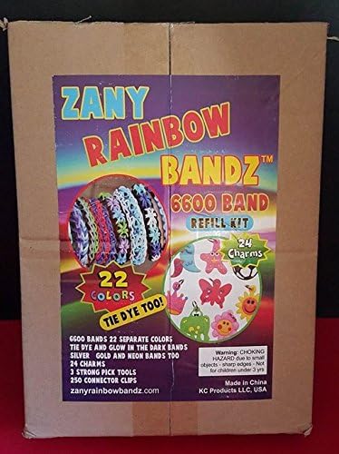 ZANY RAINBOW BANDZ 6600 Loom Band Kit *THE ONLY KIT WITH 22 DIFFERENT COLORS &amp; Glow in the Dark Bands ** 6600 bands, 22 colors, 11 inch loom, 3 Pick Tools,250 connector clips. THE PERFECT SET! 100% NO QUESTIONS ASKED MONEY BACK GUARANTEE - Our goal is for you to be ecstatic with this kit...period!