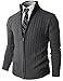 H2H Mens Slim Fit Full-zip Kintted Cardigan Sweaters with Twist Patterned