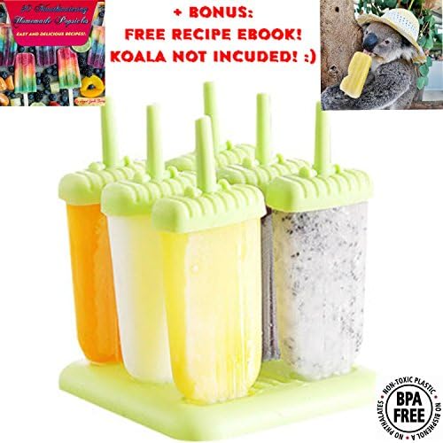 6 Popsicle Molds Bpa Free, Popsicle Molds Tupperware, Easy to Use, Homemade Popsicle Molds in 2 colors,Popsicle Maker, Popsicle Maker Bpa Free,6 Popsicle Maker 100% GUARANTEED+FREE RECIPE EBOOK(Green)