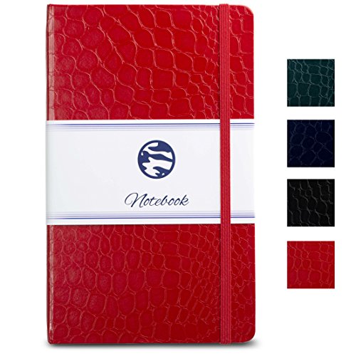 Journal | Notebook Hardcover - Beautiful Crocodile Faux Leather Textured size A5 (8.25 x 5") Diary, with Premium Ivory Acid-Free 120 gsm Paper, Lightly Ruled, 160 Pages, RED by CAMOLEAF