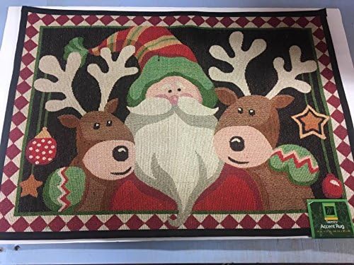 Santa hugging reindeer christmas kitchen Decor Accent tapestry Rug Throw Rug