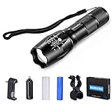 MAIKAIRUI Super Bright LED Flashlight Cree Xml T6 Handheld Torch with Charger Rechargeable 18650 Lithium Ion Battery 5 Modes Zoomable for Hiking Camping Cycling
