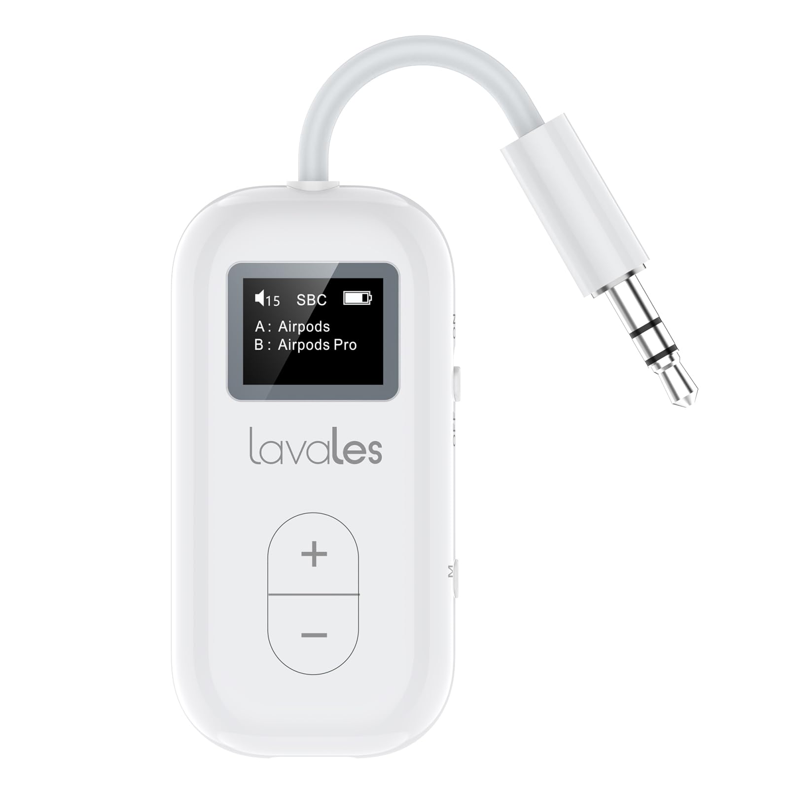 Photo 1 of Lavales SafeFly Dual Bluetooth Transmitter w/Screen for 2 Airpords, Wireless Audio Adapter Support aptX Low Latency, Long Range, 20H Battery Life, 3.5 mm Audio Jack on Airplanes, TV, Gym, MP3-White
