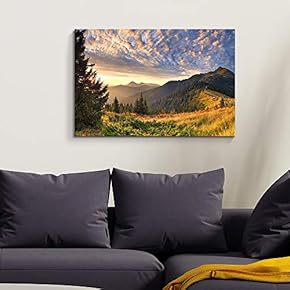 Canvas Wall Art - Mountain Sunset Landscape - Modern Home Art Stretched and Framed Ready to Hang - 12x18 inches