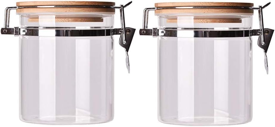 Danmu Art 2pcs 550ml Glass Canisters Storage Jars with Trigger Airtight Bamboo Lids Food Jar