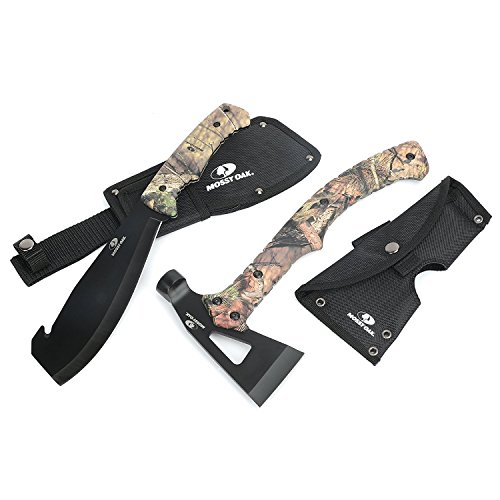  MOSSY OAK 2-Piece Outdoor Camping Survival Hunting Axe and Machete Set Camo Handle