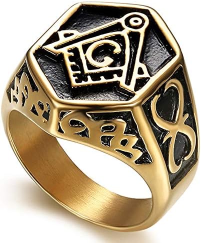Michelle Masonic Ring for Men Stainless Steel Master Mason Ring Freemason Biker Ring Band,Size 7-13
