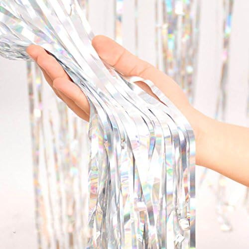 Jefferson Metallic Tinsel Foil Finge Tinsel Curtains Photo Backdrop for Party Wedding Decor 6.5ft x 3.2ft(1 Curtain,Silver)