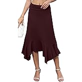 YSYOKOW Midi Skirts for Women High Waisted Asymmetrical Handkerchief Hem Fold Over Waist Flowy Casual Summer Soft Knit Skirt