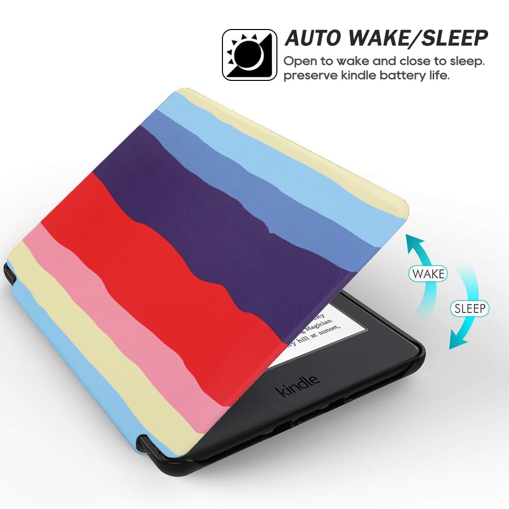 SCSVPN Case for 6.8'' Kindle Paperwhite 11th Generation-2021 & Kindle Paperwhite Signature Edition - Ultra Slim Premium Durable PU Leather Smart Cover with Hand Strap - Auto Sleep/Wake, Colorful Red