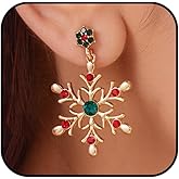 Christmas Snowflake Earrings for Women Christmas Crystal Snowflake Dangle Earrings Silver Red Green Snow Drop Earrings Xmas Trendy Chirstmas Holiday Party Jewelry Gift