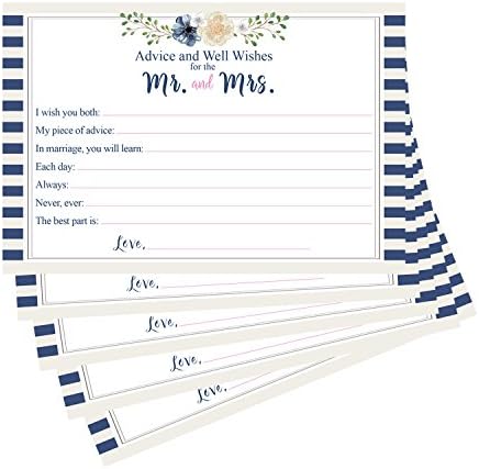 Advice & Well Wishes For The Bride and Groom Wedding Cards - Reception and Bridal Shower Game Cards - 4"x6" (Set of 50)
