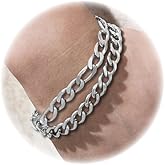 2Pcs Stainless Steel Gold Silver Cuban Link Rope Figaro Bracelet Durable Herringbone Paperclip Chain Bracelet Set for Dad Men