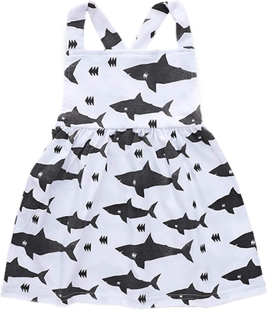 Infant Girls Shark Dress Baby Girls Summer Straps Backless