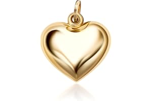 PORI JEWELERS 14K Solid Yellow Gold Heart Charm Pendants- Multiple Styles Available