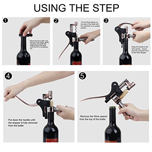 Aonesy Wine Bottle Opener, AllInOne Manual Rabbit Corkscrew Set 8 Piece Bundle with Stand