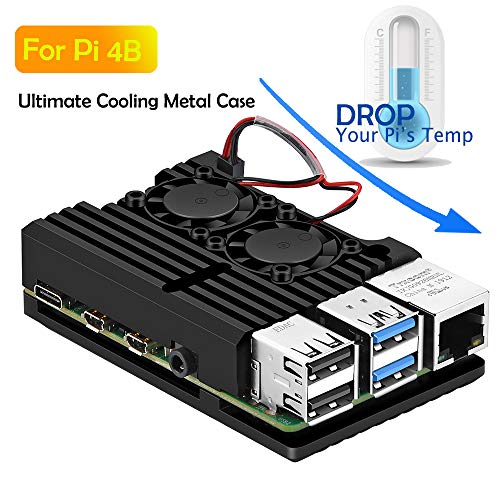 Pi 4 Case, Raspberry Pi 4 Armor Case Metal Case with Dual Fan Aluminium Alloy, Raspberry Pi 4 Fan, Pi 4 Heatsink for Raspberry Pi 4 Model/Pi 4B