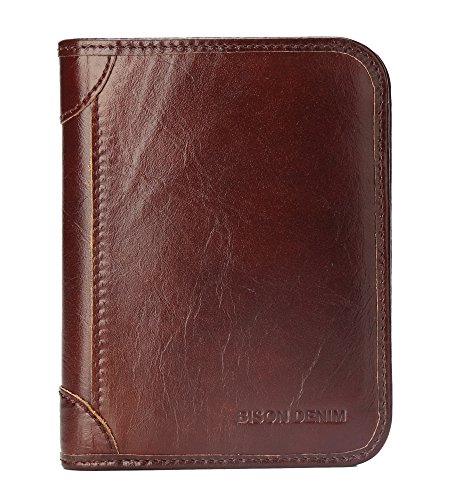 BISON DENIM RFID Blocking Bifold Wallet Front Pocket Genuine Leather Wallets Thin Credit Card Holder for Mens Womens