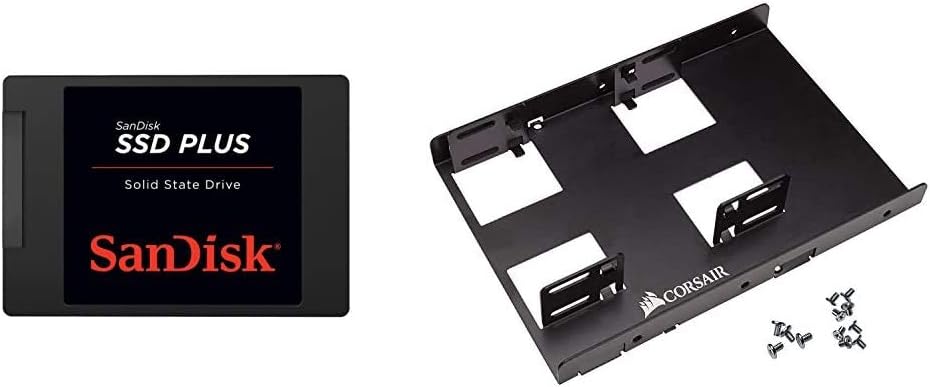 SanDisk SSD Plus 2TB Internal SSD - SATA III 6 Gb/s, 2.5%22/7mm, Up to 535 MB/s - SDSSDA-2T00-G26 Bundle with Corsair Dual SSD Mounting Bracket 3.5%22 CSSD-BRKT2,Black
