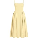 ABEHIK Women Floral Corset Dress Boho Spaghetti Strap Lace Up Casual Midi Dresses with Pockets Low Cut Flowy Bustier Sundress