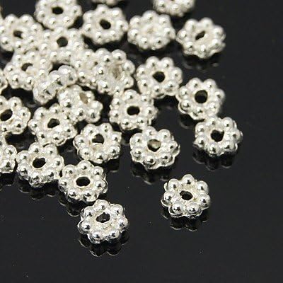 Beads Direct USA Bright Silver Daisy Flower Spacer Beads Flower 4mm - 300pcs